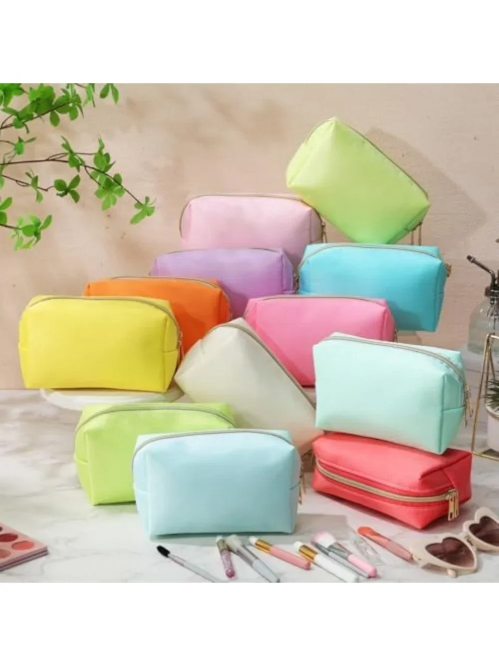 12 Pcs Nylon Makeup Bags Set | Colorful Cosmetic Pouches for Travel & Storage